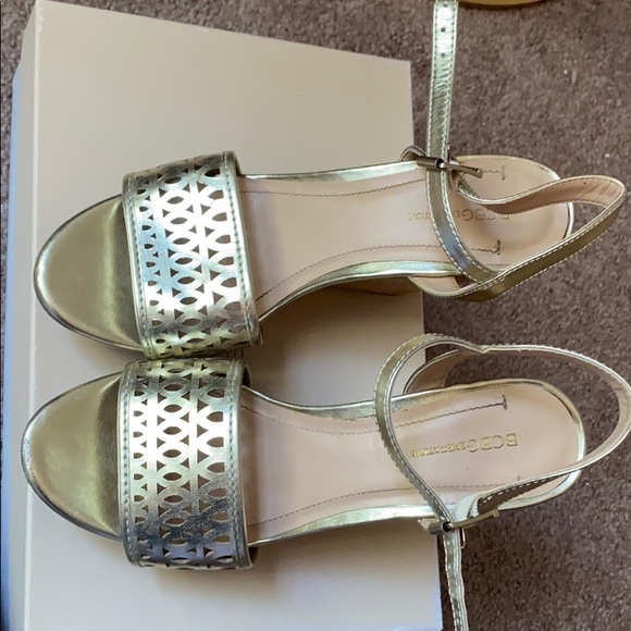 BCBGeneration Pippi Gold Strap Platform Cork Wedge - Picture 11 of 13